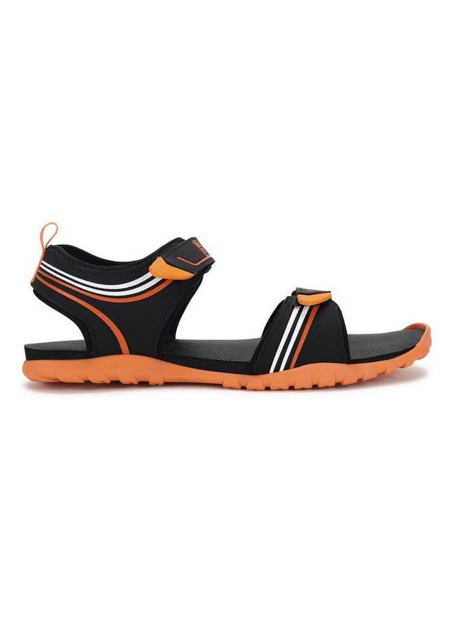PARAGON K1421G Sandals for Men | Durable, Comfortable & Lightweight Sandals with Soft Footbed & Adjustable Velcro Strap | Easily Washable | Ideal for Outdoor Use Black - Orange