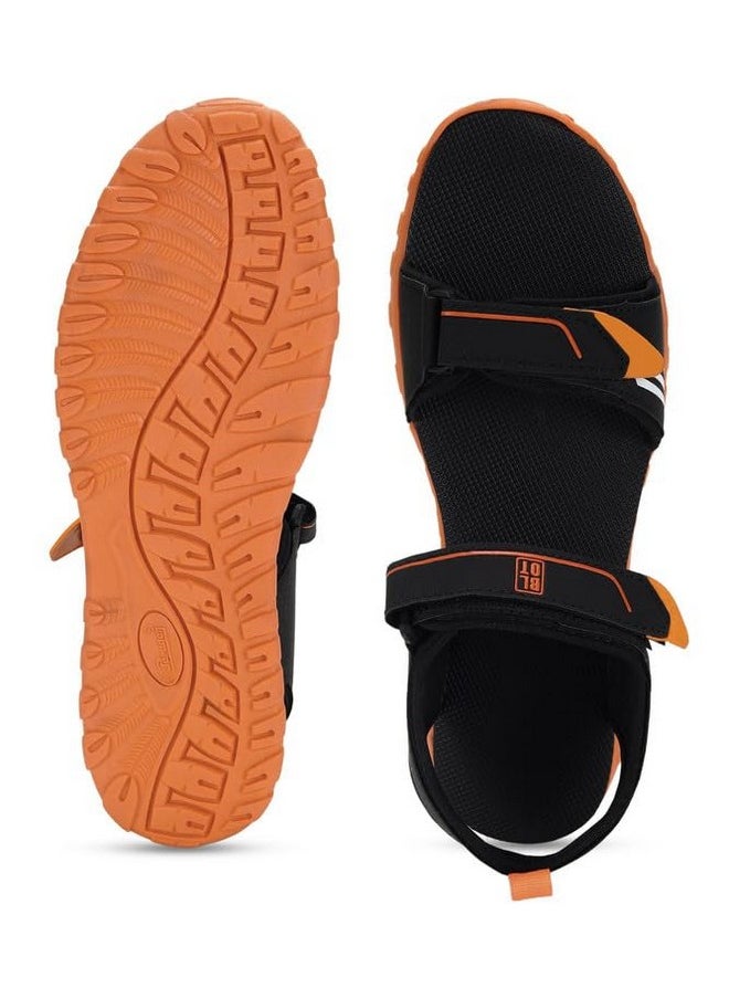 PARAGON K1421G Sandals for Men | Durable, Comfortable & Lightweight Sandals with Soft Footbed & Adjustable Velcro Strap | Easily Washable | Ideal for Outdoor Use Black - Orange