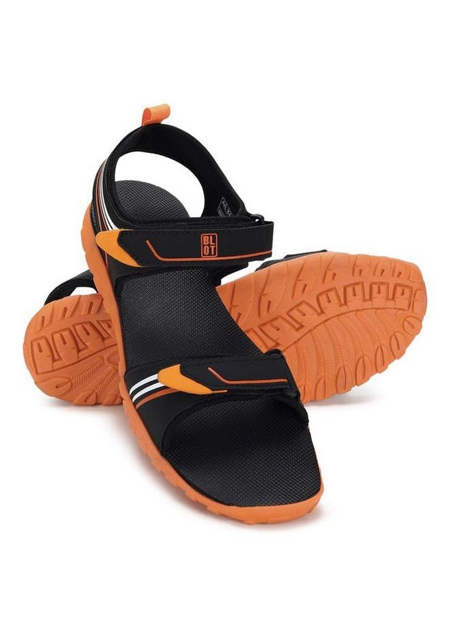 PARAGON K1421G Sandals for Men | Durable, Comfortable & Lightweight Sandals with Soft Footbed & Adjustable Velcro Strap | Easily Washable | Ideal for Outdoor Use Black - Orange