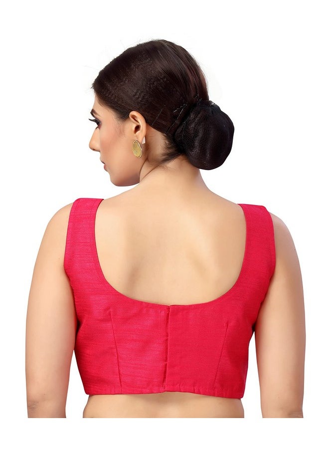 Studio Shringaar Women's Readymade Art Silk Sleeveless Saree Blouse (Pink, 38)