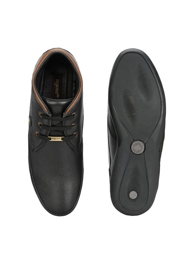 egoss Comforts Premium Genuine Leather Driving Shoe Boots for Men (Black-8)-G-549