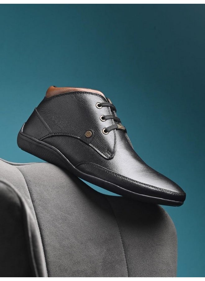 egoss Comforts Premium Genuine Leather Driving Shoe Boots for Men (Black-8)-G-549