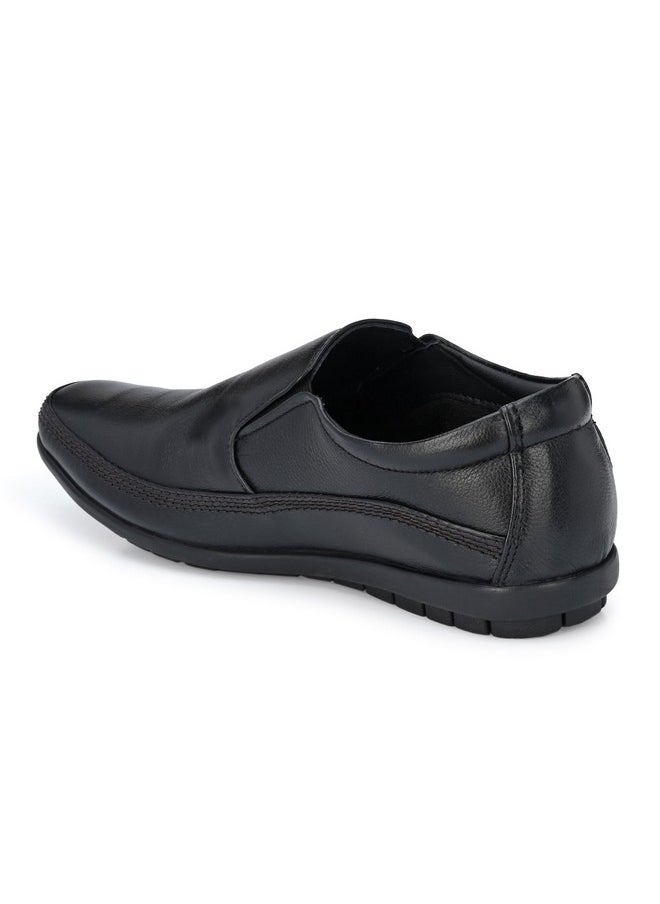 egoss Stretch Premium Genuine Leather Slip On Formal Shoes for Men (Black-6)-GS-345