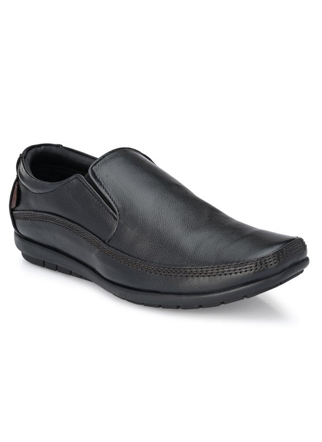 egoss Stretch Premium Genuine Leather Slip On Formal Shoes for Men (Black-6)-GS-345