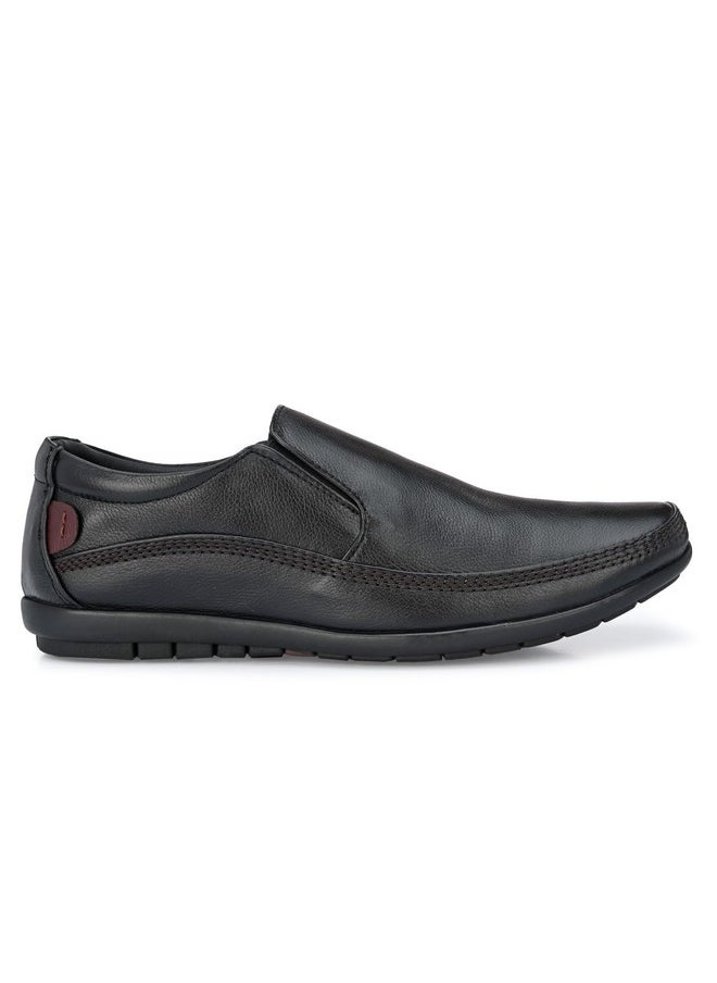 egoss Stretch Premium Genuine Leather Slip On Formal Shoes for Men (Black-6)-GS-345