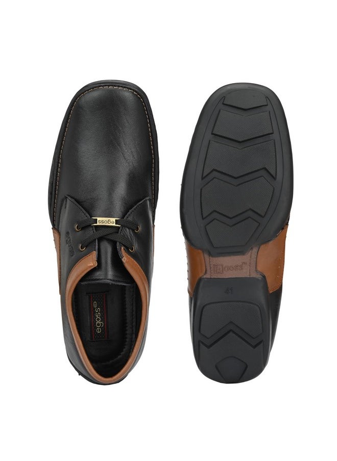 egoss Comforts Premium Genuine Leather Lace-Up Formal Shoes for Men (Black-10)-G-354