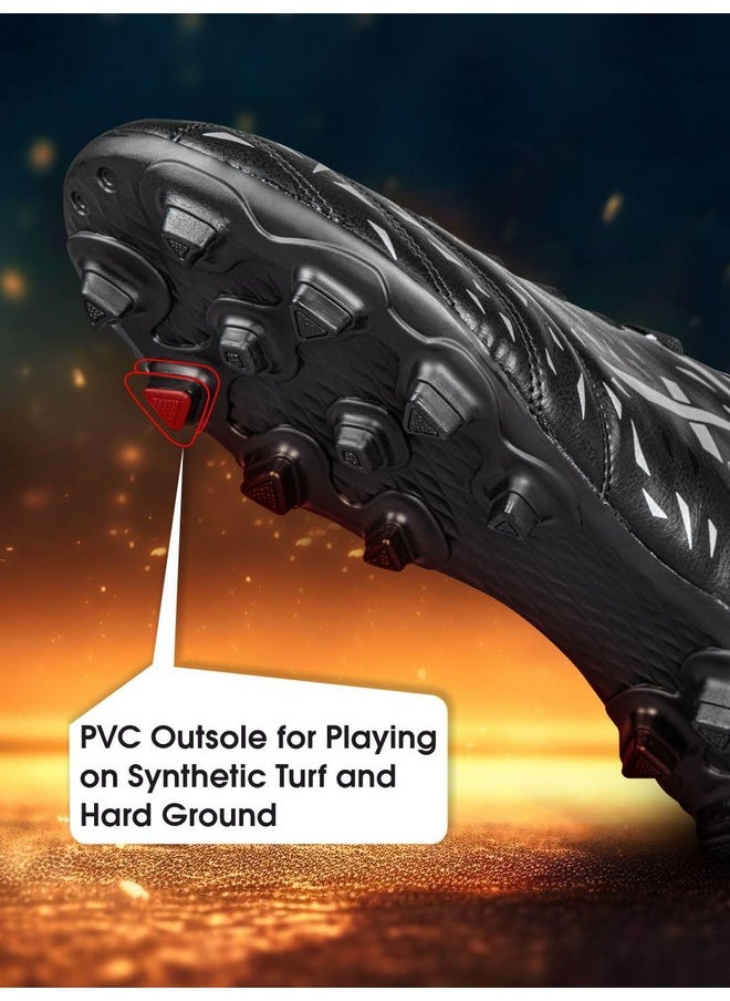 Vector X Kick-X Football Studs for Men/Sports and Athletic Footwear with TPU Sole, Synthetic Leather Upper/Textured Pattern/Comfortable Football Soccer Shoes (Black-Silver, Size-10)