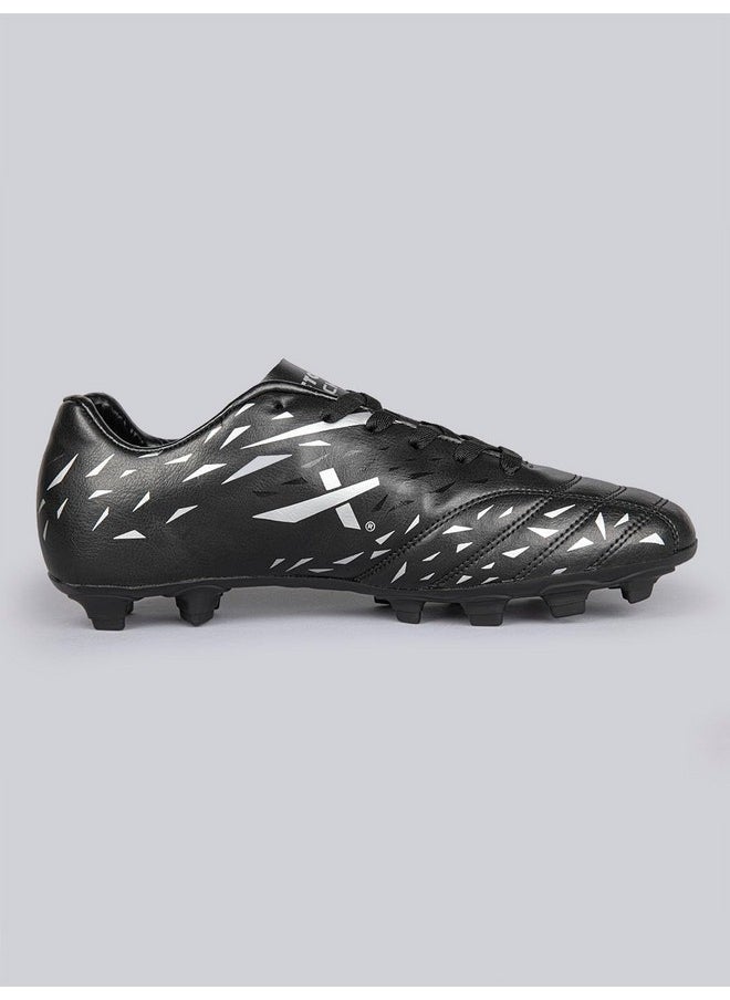 Vector X Kick-X Football Studs for Men/Sports and Athletic Footwear with TPU Sole, Synthetic Leather Upper/Textured Pattern/Comfortable Football Soccer Shoes (Black-Silver, Size-10)