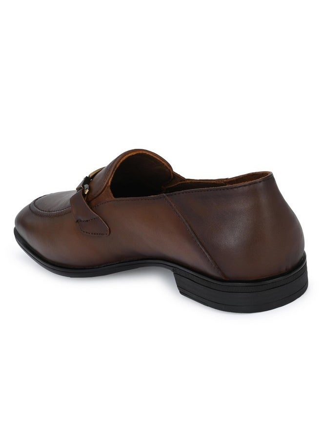 egoss Luxe Premium Genuine Leather Loafer Formal Shoes for Men (Tan-7)-AS-1