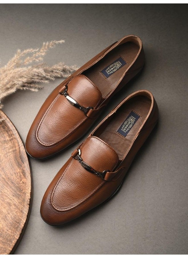 egoss Luxe Premium Genuine Leather Loafer Formal Shoes for Men (Tan-7)-AS-1