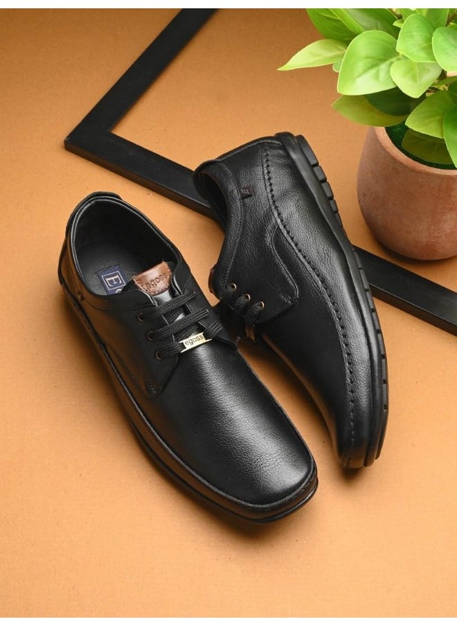 egoss Stretch Premium Genuine Leather Derby Formal Shoes for Men (Black-9)-GS-247