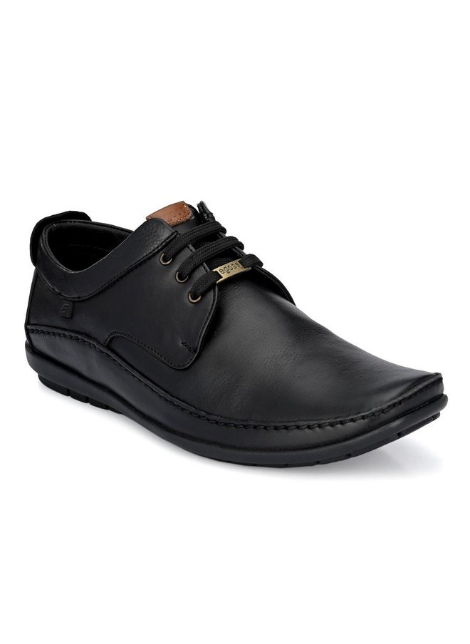 egoss Stretch Premium Genuine Leather Derby Formal Shoes for Men (Black-9)-GS-247