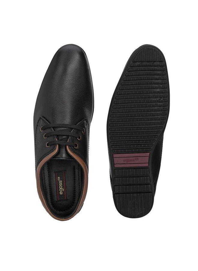 egoss Comforts Premium Genuine Leather Lace-Up Casual Shoes for Men (Black-7)-197011