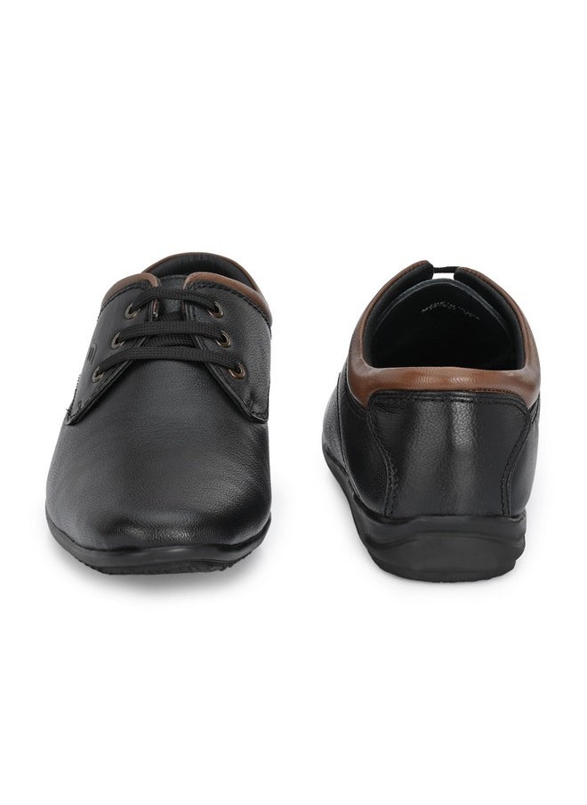 egoss Comforts Premium Genuine Leather Lace-Up Casual Shoes for Men (Black-7)-197011