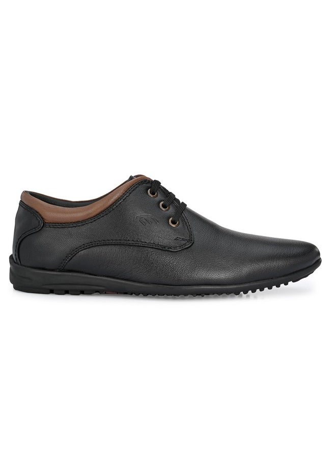 egoss Comforts Premium Genuine Leather Lace-Up Casual Shoes for Men (Black-7)-197011