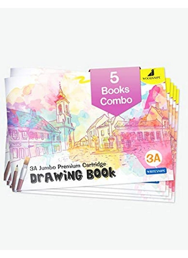 WOODSNIPE Drawing for Kids | 3A Size Drawing Books | 36 White Blank Drawing Pages | Sketch Books for Drawing, Colouring and Painting | Set of 5 Art Sketchbooks