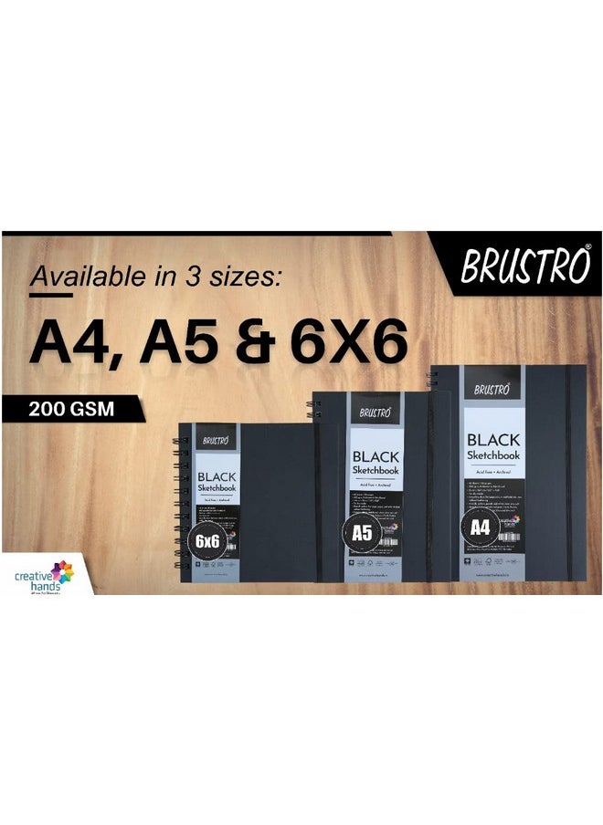 Brustro Artist's Black Sketchbook | A4, 200GSM, 80 Pages | Spiral, Wiro Bound, Ideal for Coloured Pencils,Gel Pens, Chalk,Pastels, Metallic Colours,Charcoal,Inks, Colors, Acrylic Paint Markers