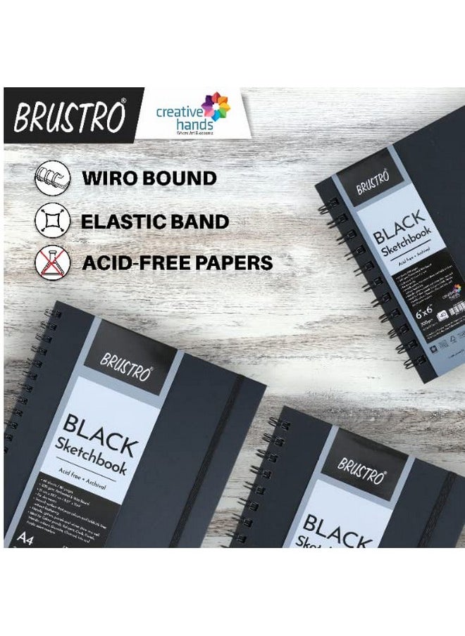 Brustro Artist's Black Sketchbook | A4, 200GSM, 80 Pages | Spiral, Wiro Bound, Ideal for Coloured Pencils,Gel Pens, Chalk,Pastels, Metallic Colours,Charcoal,Inks, Colors, Acrylic Paint Markers