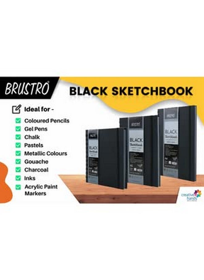Brustro Artist's Black Sketchbook | A4, 200GSM, 80 Pages | Spiral, Wiro Bound, Ideal for Coloured Pencils,Gel Pens, Chalk,Pastels, Metallic Colours,Charcoal,Inks, Colors, Acrylic Paint Markers