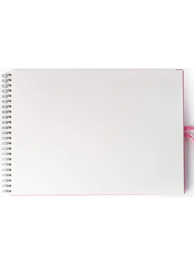 COMMA Abaca - Wire-O Bound Sketchbook with Ribbon Closure - A3 Size (Large) - 50 Sheets - 160gsm Anti-Ageing, Acid Free, Archival Fine Grain Paper - Micro-Perforations for Easy Tear Off - (Pink)