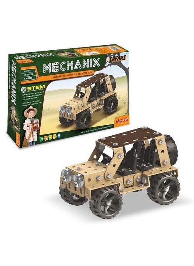 MECHANIX Safari Series, 155 Pieces in The Game, Can Make 5 Different Safari Cars Models, Made in India Game, for 8+ Years of Kids, Multicolor