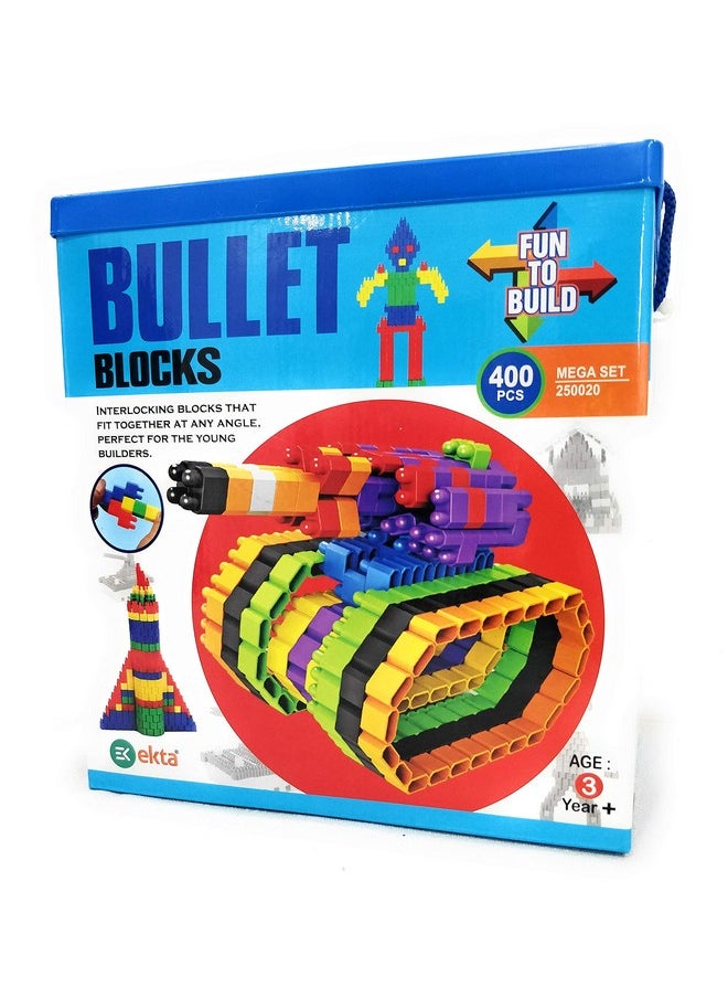 EKTA Bullet Block Game 400Pcs (Fun To Build) Interactive Block That Fits At Any Angle+Inspiration Booklet Inside-(Made In India),Multi
