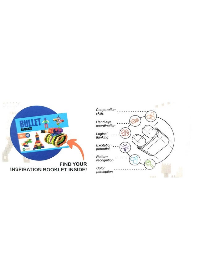 EKTA Bullet Block Game 400Pcs (Fun To Build) Interactive Block That Fits At Any Angle+Inspiration Booklet Inside-(Made In India),Multi