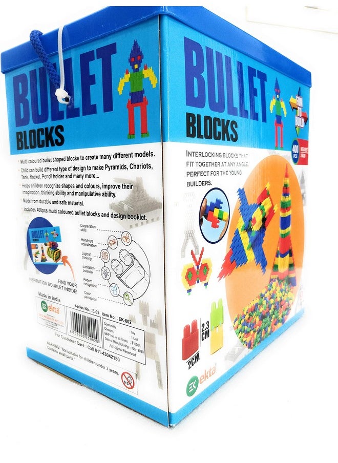 EKTA Bullet Block Game 400Pcs (Fun To Build) Interactive Block That Fits At Any Angle+Inspiration Booklet Inside-(Made In India),Multi