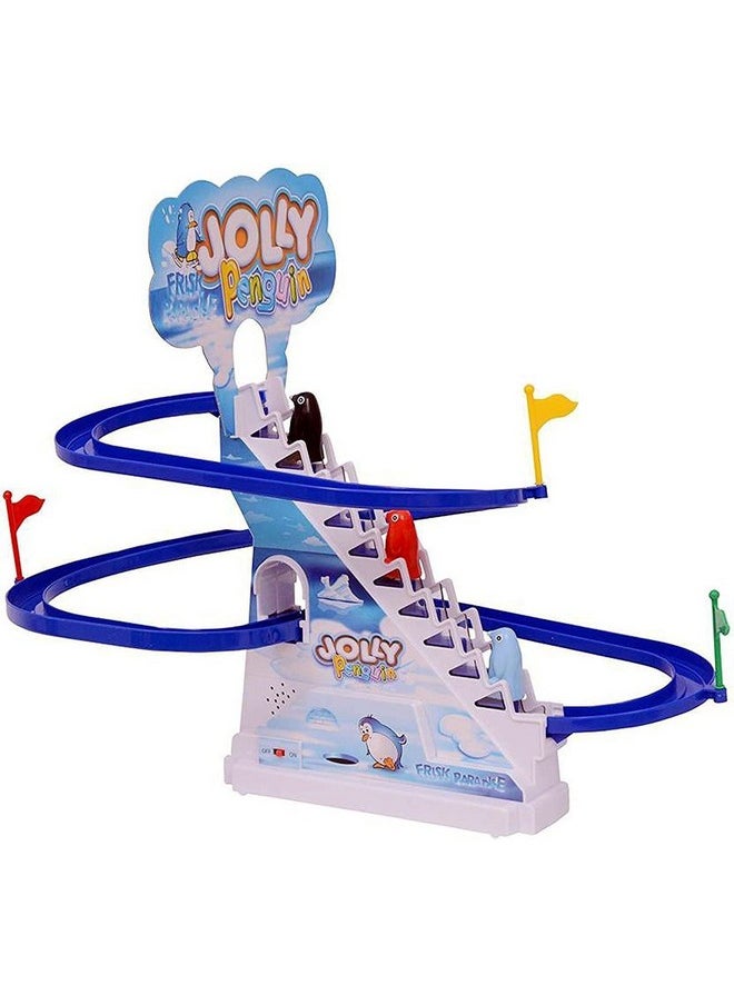 Planet of Toys Jolly Penguin Fun Playful Race Set Upgraded Version with Music On/Off Button for Quiet Play Jolly Penguin Slide Playset Safe & Durable Great Gift for Toddlers & Kids
