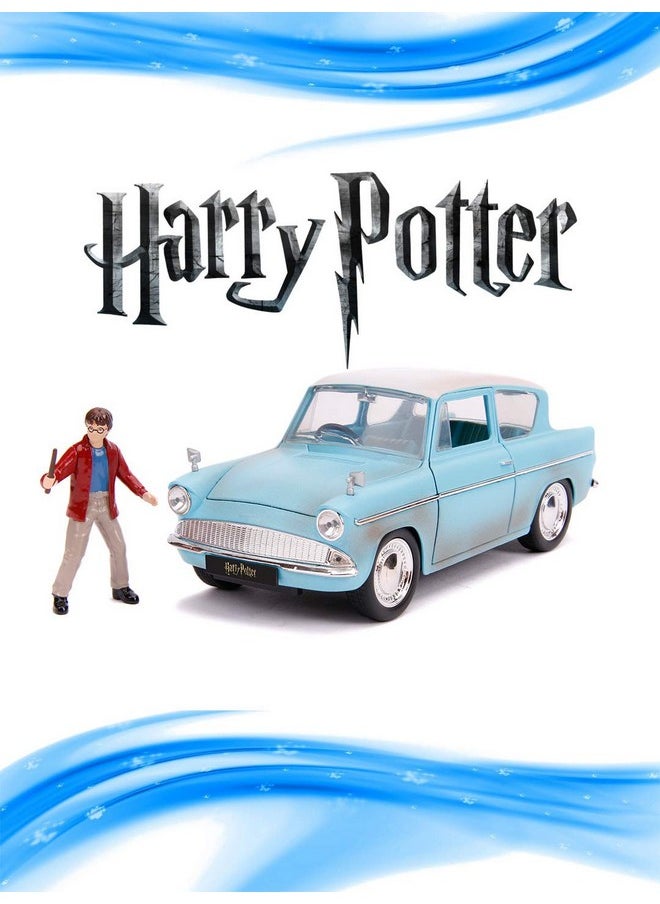 jada toys hollywood rides diecast 1:24 harry potter 1967 ford anglia car with harry potter action figure for kids age 8 years and above- Multi color