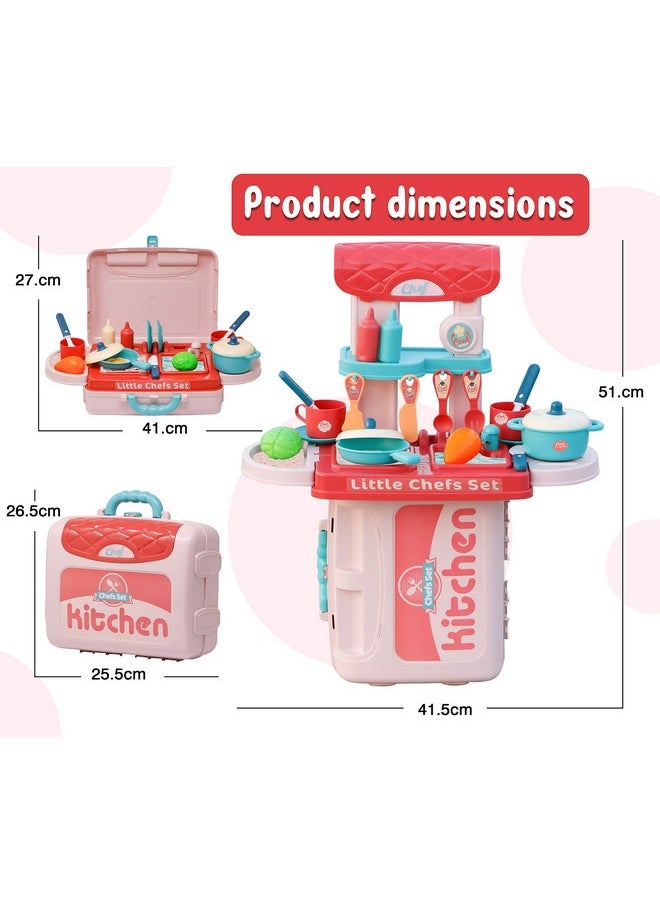 Zest 4 Toyz Plastic Kitchen Set for Kids Girl Pretend to Play 3 in 1 Little Chef's Portable Suitcase Design 19 Pieces