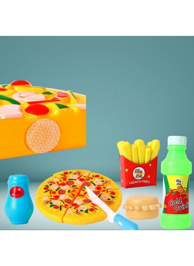 PLUSPOINT The Big Basket Fruit Cutting Toy with Storage Basket Realistic Sliceable Fruits and Vegetable Pretend play kids Set includes( CAKE+PIZZA+FAST FOOD+FRUIT + VEGETABLE+ KITCHEN (The Big Basket)
