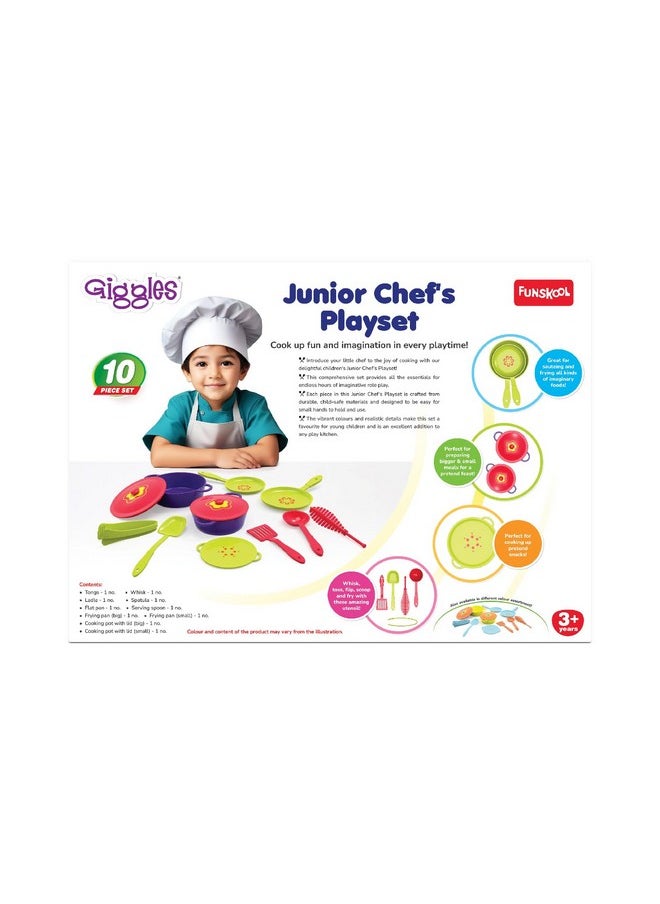 Giggles Funskool Giggles Junior Chef's Playset - Colourful Pretend and Play Cooking Set, Role Play, Toy for Kids, 3 Years and Above, Preshool Toys, 10 Piece Set, Multicolour