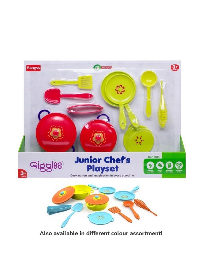 Giggles Funskool Giggles Junior Chef's Playset - Colourful Pretend and Play Cooking Set, Role Play, Toy for Kids, 3 Years and Above, Preshool Toys, 10 Piece Set, Multicolour