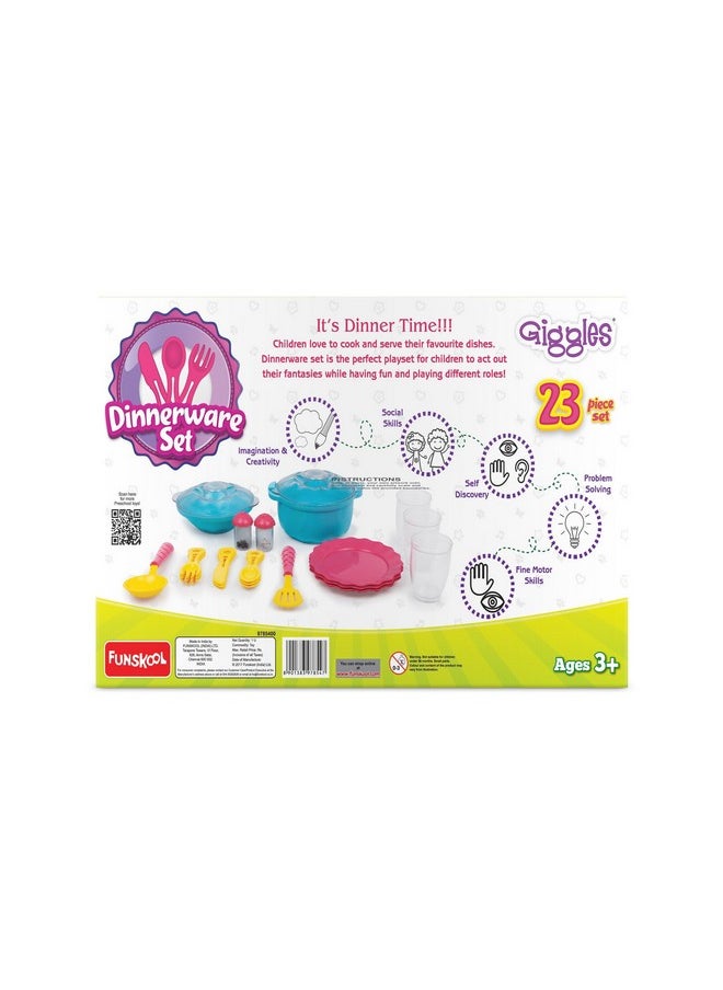 Giggles Funskool - Dinnerware Set, 23 Colourful Pretend and Play Cooking Set, Language and Social Skills,Role Play, 3 Years & Above, Preschool Toys