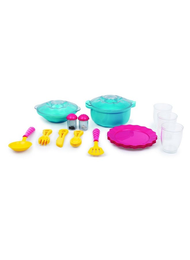 Giggles Funskool - Dinnerware Set, 23 Colourful Pretend and Play Cooking Set, Language and Social Skills,Role Play, 3 Years & Above, Preschool Toys