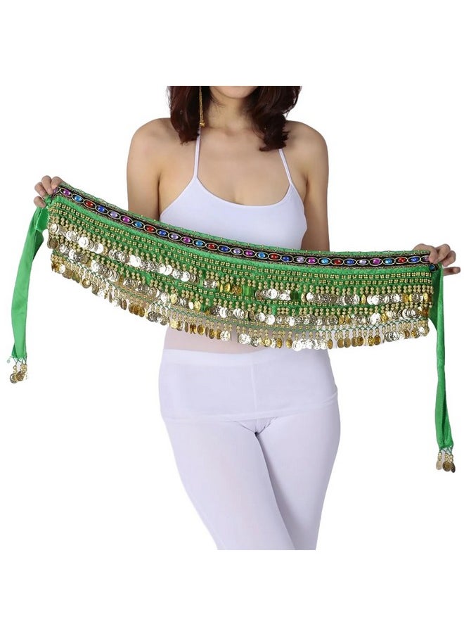 FancyDressWale Belly Dance Hip Scarf Waist Belt with Gold Coins for Women and Girls (Green Premium)
