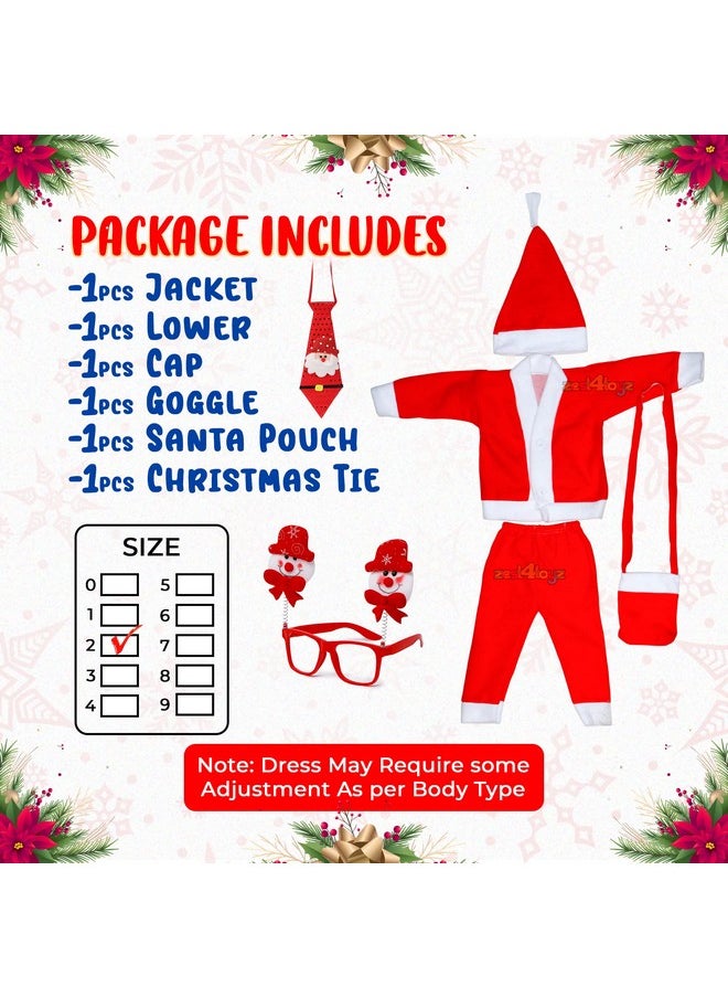 Zest 4 Toyz Santa Claus Dress for Kids Christmas Costume Dress with Jacket Pant Cap Goggles Neck Tie and Pouch Santa Dress for Boys and Girls - Age 4 to 5 Years Old