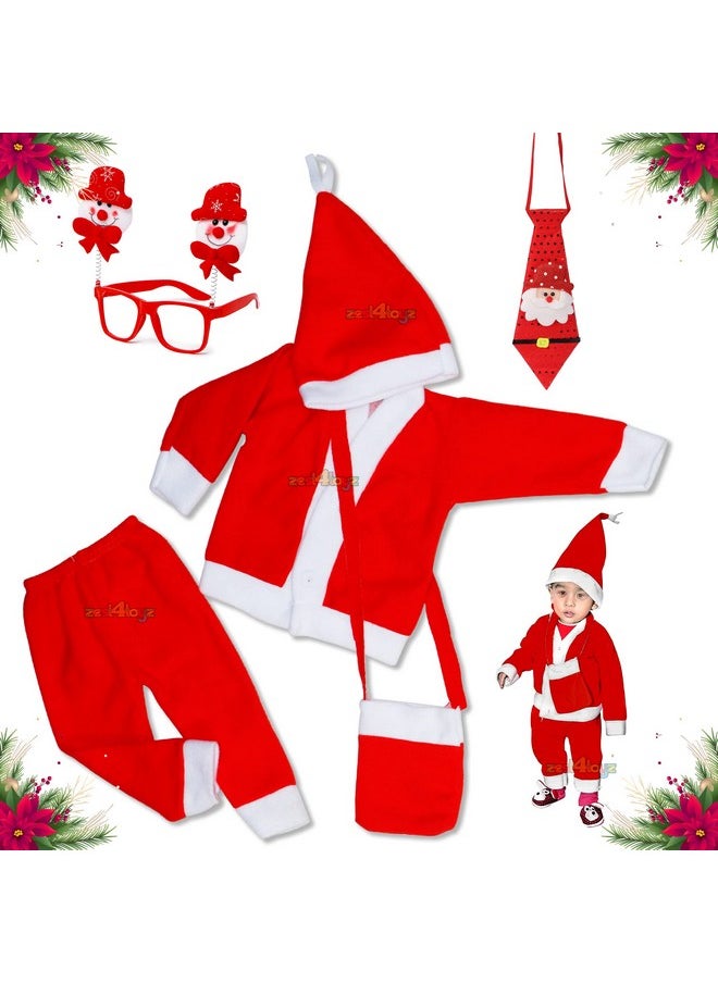 Zest 4 Toyz Santa Claus Dress for Kids Christmas Costume Dress with Jacket Pant Cap Goggles Neck Tie and Pouch Santa Dress for Boys and Girls - Age 4 to 5 Years Old