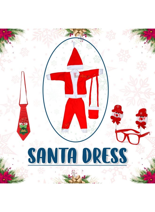 Zest 4 Toyz Santa Claus Dress for Kids Christmas Costume Dress with Jacket Pant Cap Goggles Neck Tie and Pouch Santa Dress for Boys and Girls - Age 4 to 5 Years Old