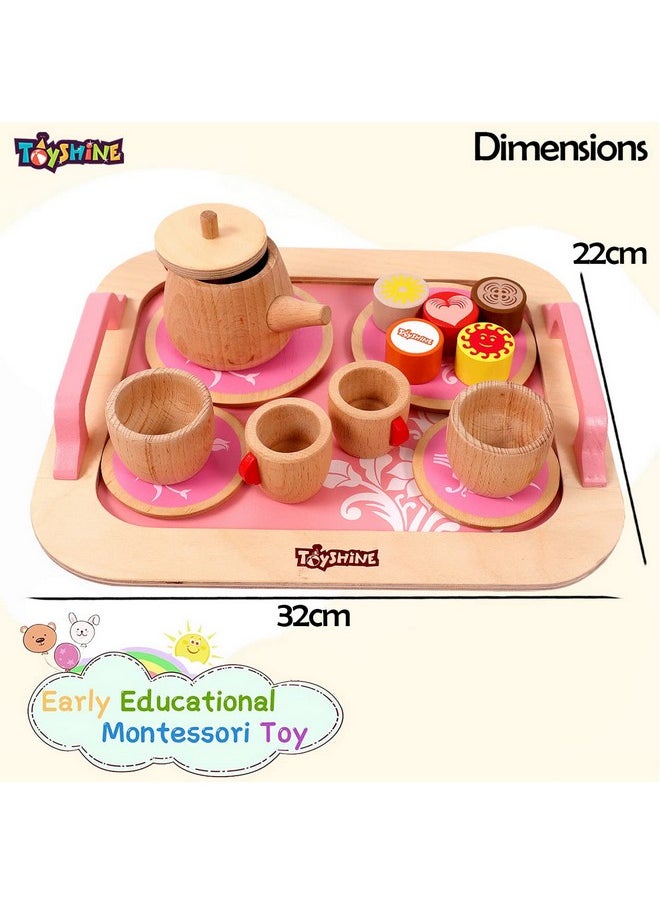 Toyshine Wooden Princess Afternoon Tea Party Set Pretend Play Toy for Girls (18 Pieces, Multicolour)