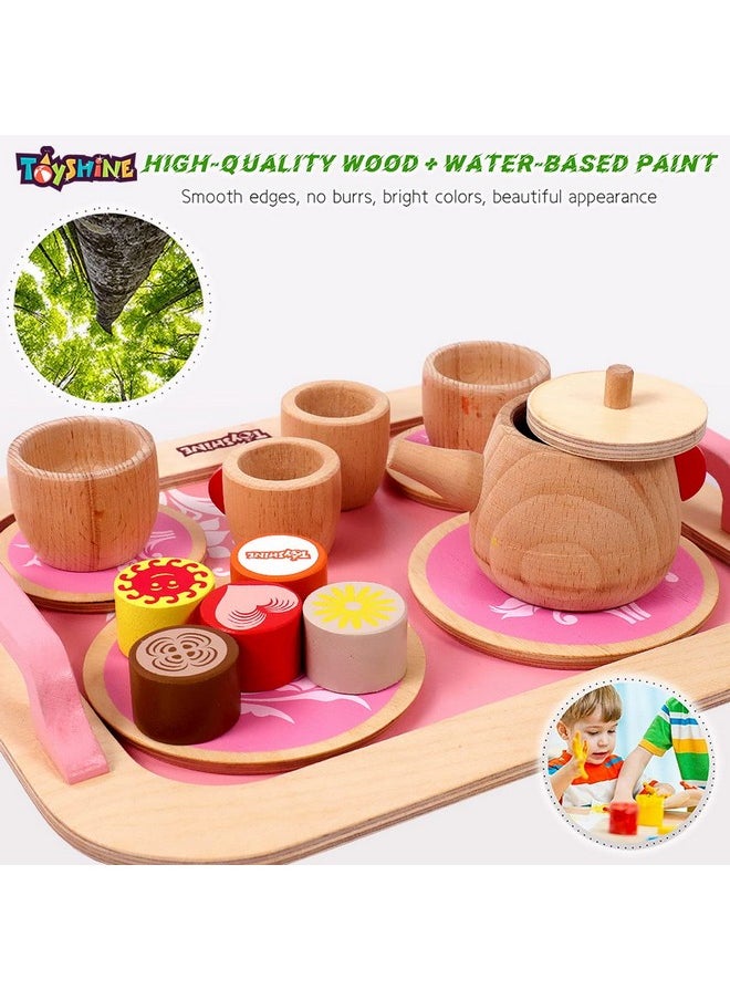 Toyshine Wooden Princess Afternoon Tea Party Set Pretend Play Toy for Girls (18 Pieces, Multicolour)