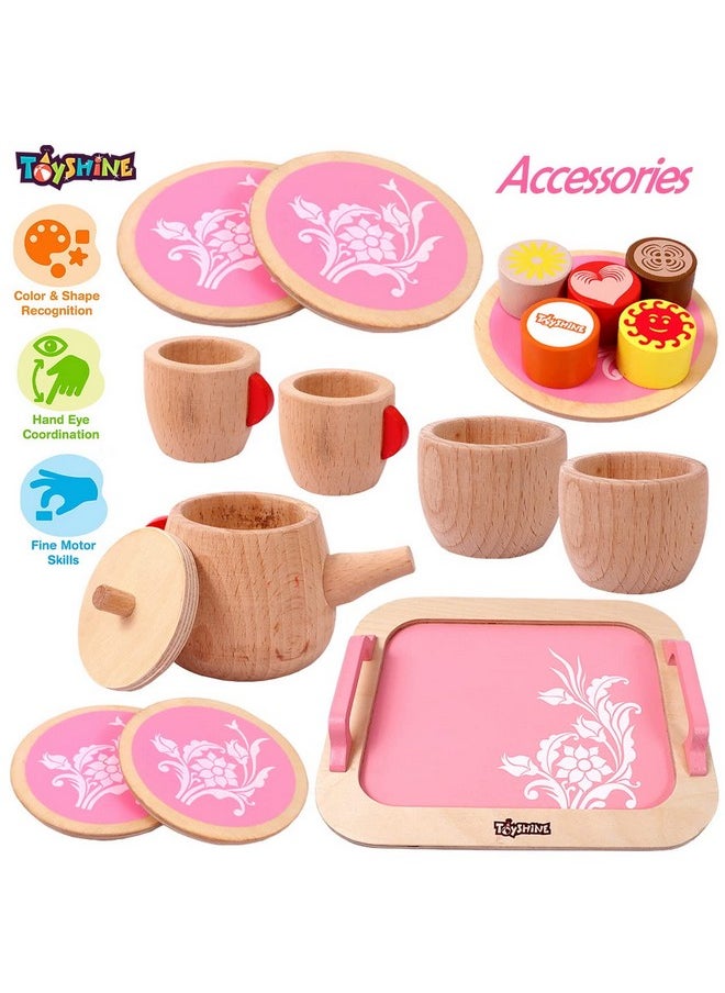 Toyshine Wooden Princess Afternoon Tea Party Set Pretend Play Toy for Girls (18 Pieces, Multicolour)