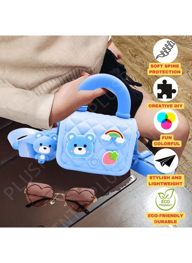 PLUSPOINT Silicone Side Sling Bag for Kids, Water-Resistant Mini Travel EVA Bag with Cute 3D Cartoon Badges for Toddlers, Stylish Lightweight Mini Hand Bag Best Gift for Girls