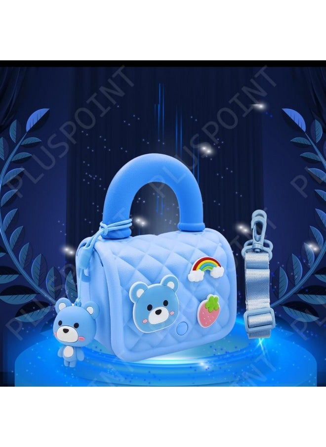 PLUSPOINT Silicone Side Sling Bag for Kids, Water-Resistant Mini Travel EVA Bag with Cute 3D Cartoon Badges for Toddlers, Stylish Lightweight Mini Hand Bag Best Gift for Girls