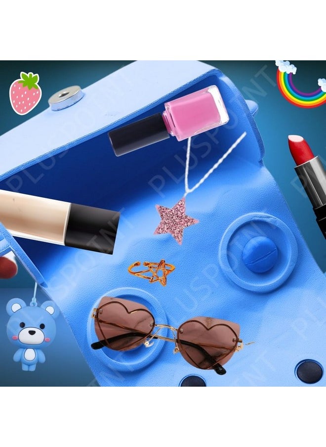 PLUSPOINT Silicone Side Sling Bag for Kids, Water-Resistant Mini Travel EVA Bag with Cute 3D Cartoon Badges for Toddlers, Stylish Lightweight Mini Hand Bag Best Gift for Girls