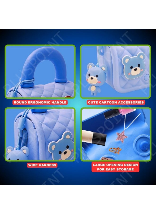 PLUSPOINT Silicone Side Sling Bag for Kids, Water-Resistant Mini Travel EVA Bag with Cute 3D Cartoon Badges for Toddlers, Stylish Lightweight Mini Hand Bag Best Gift for Girls