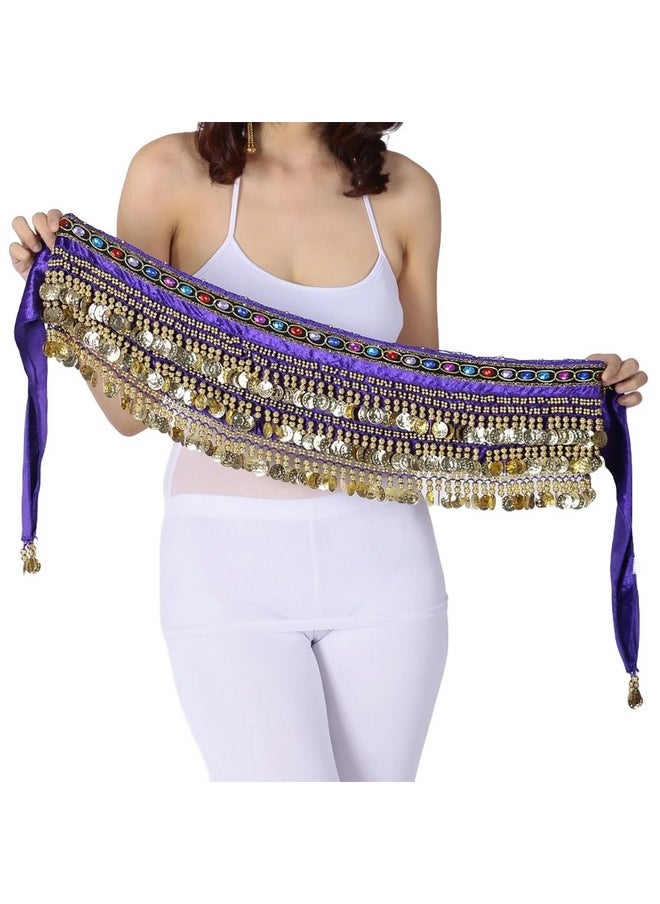 FancyDressWale Belly Dance Hip Scarf Waist Belt with Gold Coins for Women and Girls (Purple Premium)