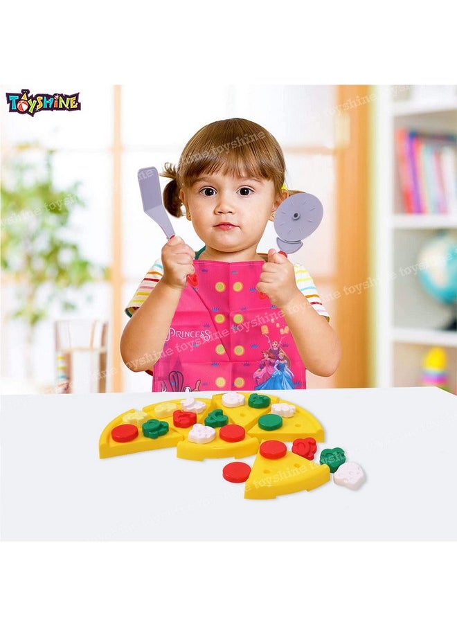 Toyshine Round Pizza Party Fast Food Pretend Cooking & Cutting Play Set with Apron Toy for Kids (Multi-Color)