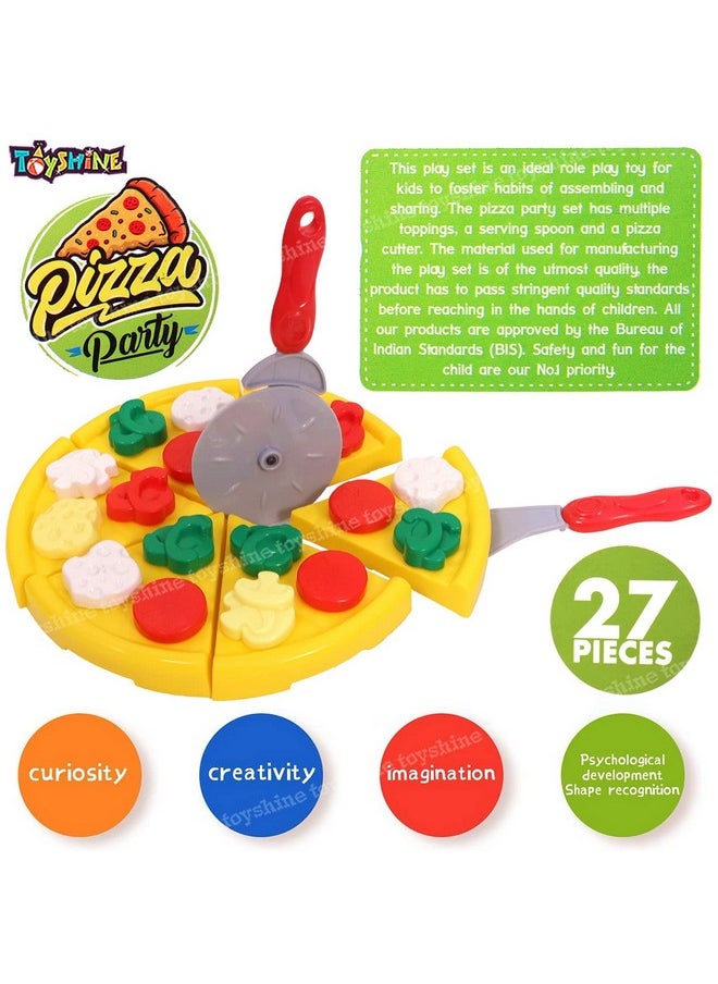 Toyshine Round Pizza Party Fast Food Pretend Cooking & Cutting Play Set with Apron Toy for Kids (Multi-Color)